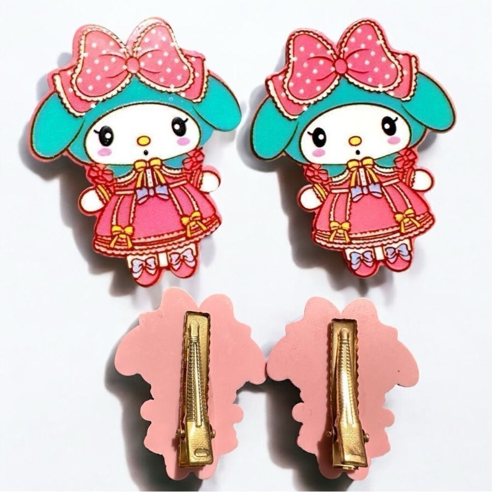 My Melody Hair Clips 2 Pcs – Cute Sanrio Acrylic Barrettes with Pink Bow